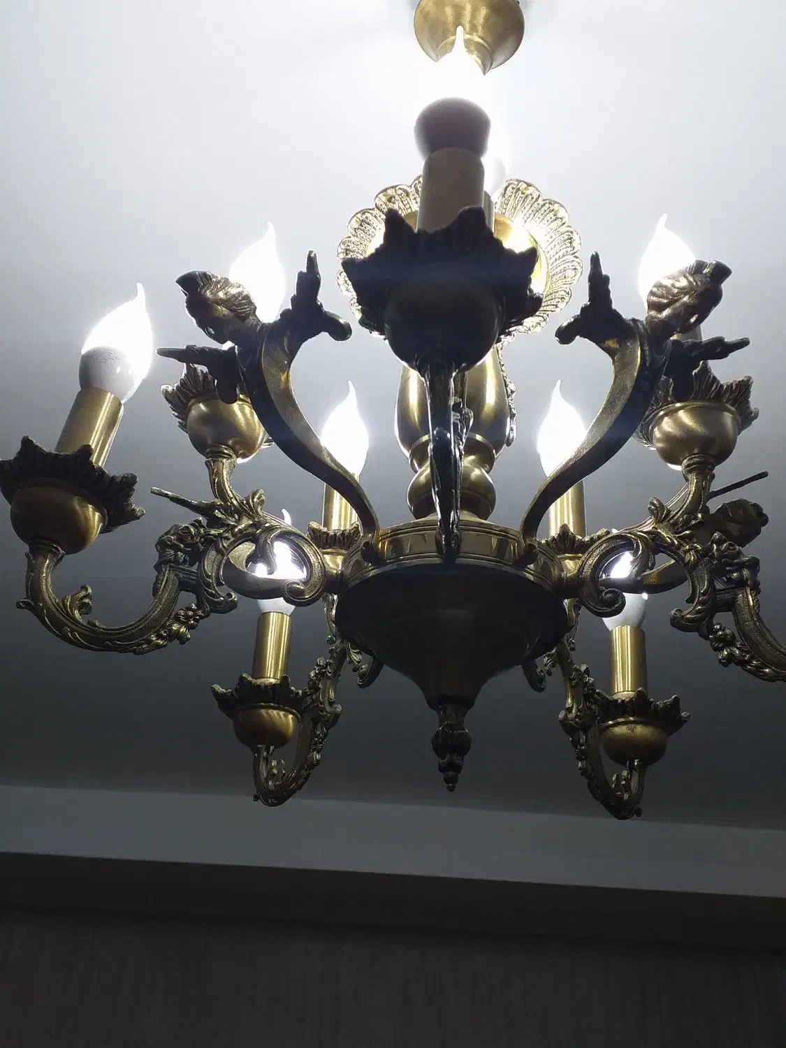 لوستر برنز سنگین ملکه ۵ شاخه با ۱۰ لامپ|لوستر و چراغ آویز|تبریز, |دیوار