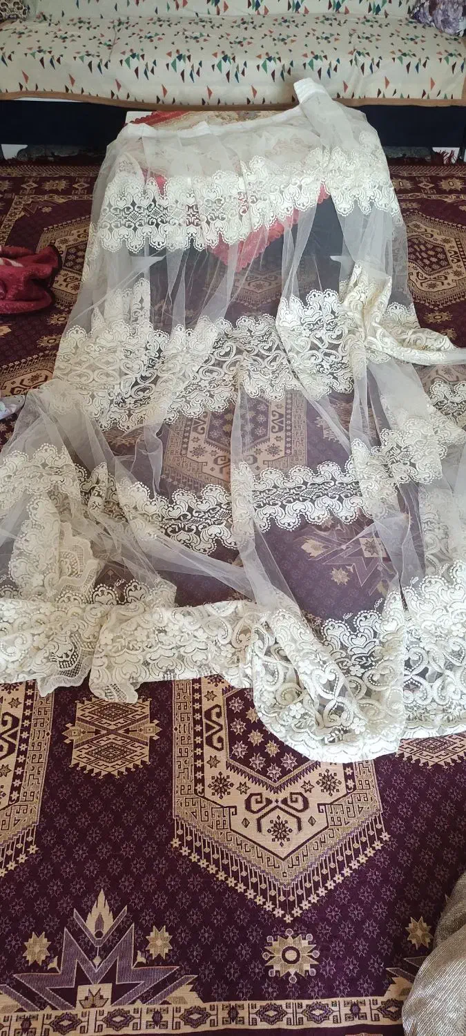 دو عدد پرده سفید تور طلایی|پرده، رانر، رومیزی|سرپل ذهاب, |دیوار