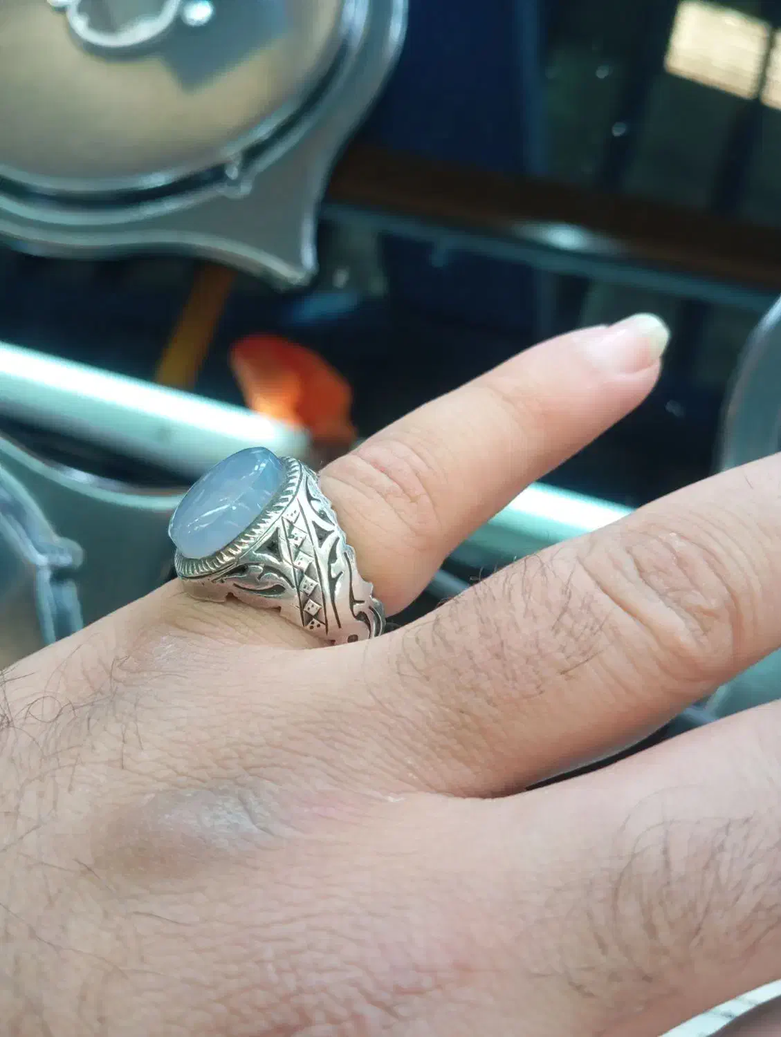 انگشتر عقیق کبود رگه دار|جواهرات|قرچک, باقرآباد|دیوار