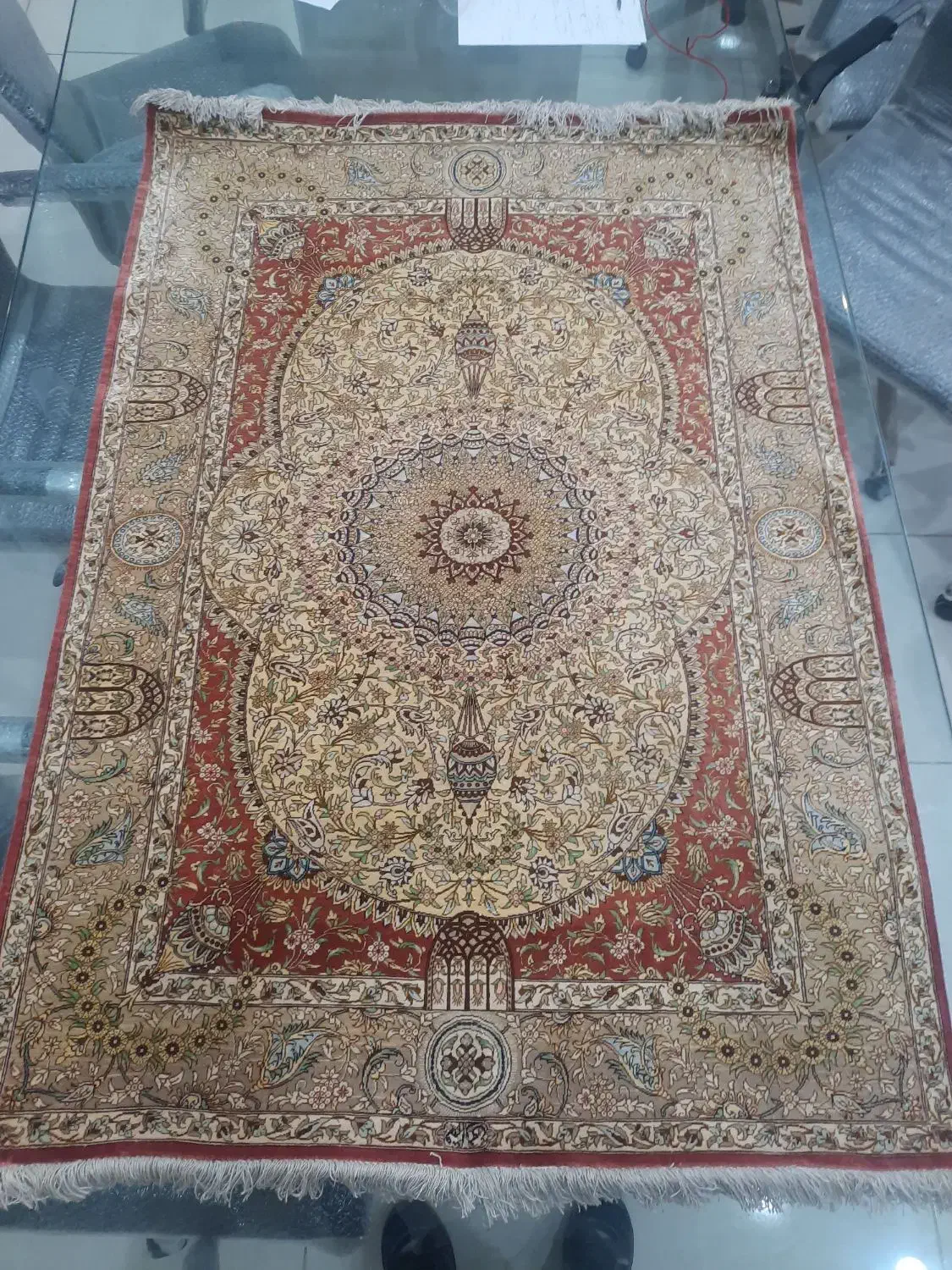 فرش دست بافت تمام ابریشم به ابعاد ۱ در ۱.۵|فرش|قم, زنبیل آباد|دیوار