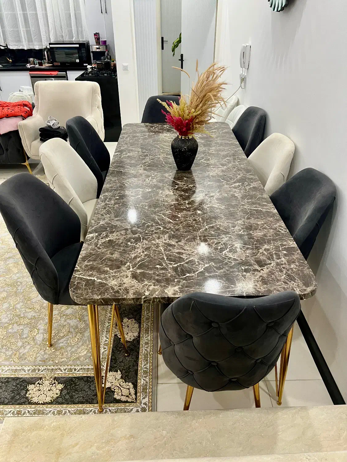 میز نهار خوری ۸ نفره پایه فلز چستر پارچه نانو|میز و صندلی غذاخوری|سنندج, |دیوار