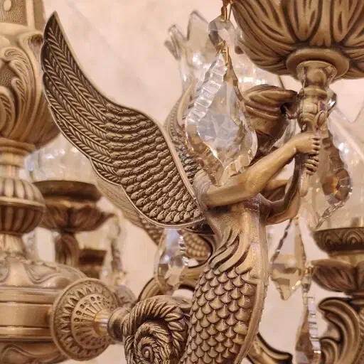 لوستر برنجی آنتیک ۱۲ شاخه طرح فرشته|لوستر و چراغ آویز|ری, دیلمان|دیوار