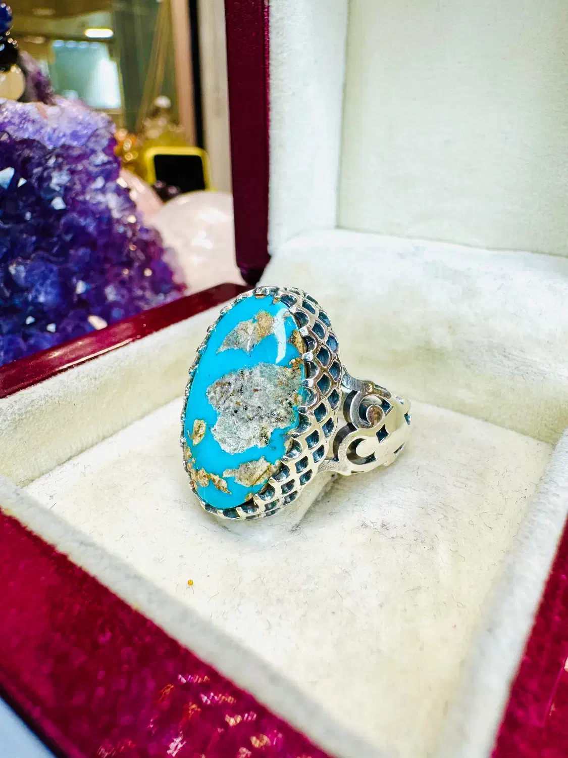 انگشتر فوق لوکس سنگ فیروزه رگه طلایی معدنی نیشابور|بدلیجات|تبریز, |دیوار