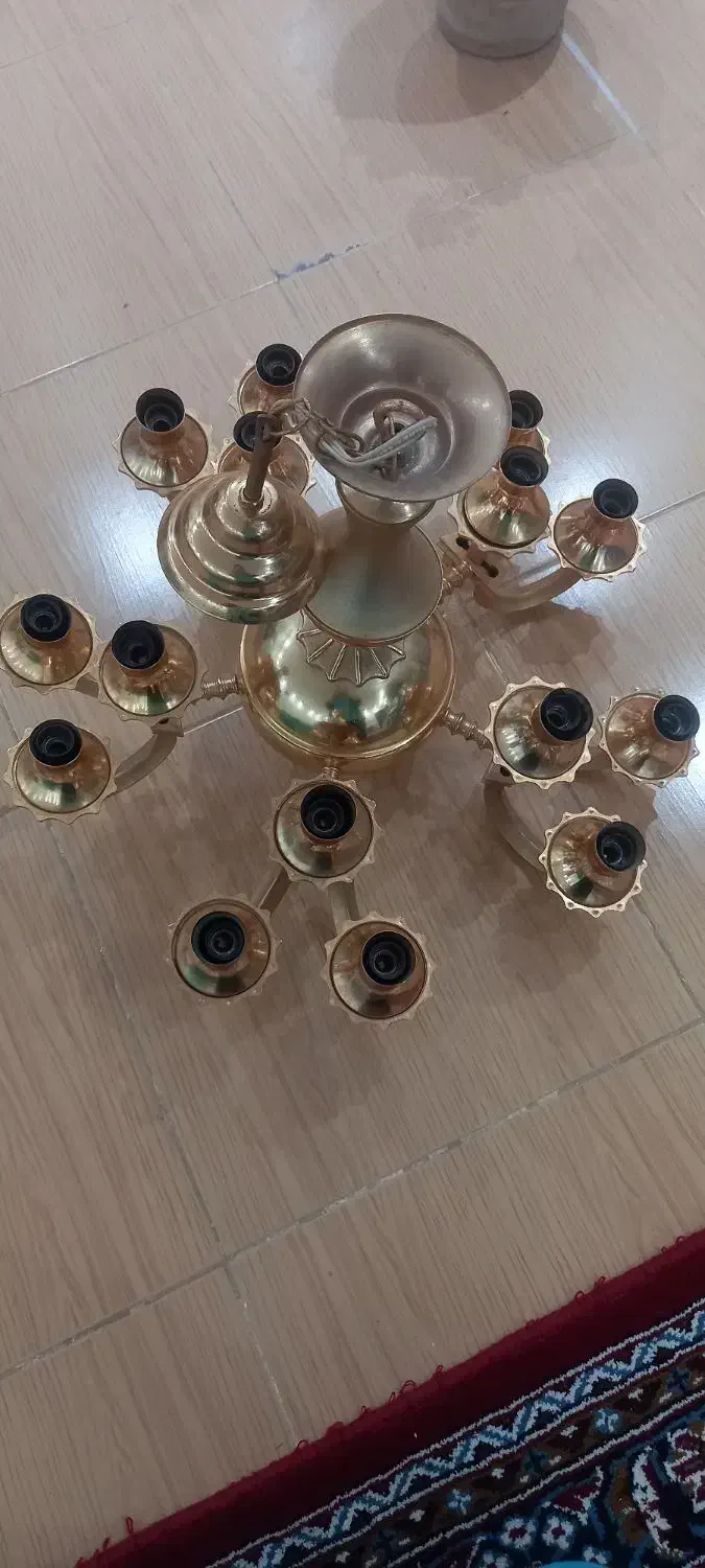 لوستر طلایی پنج شعله|لوستر و چراغ آویز|اردبیل, |دیوار