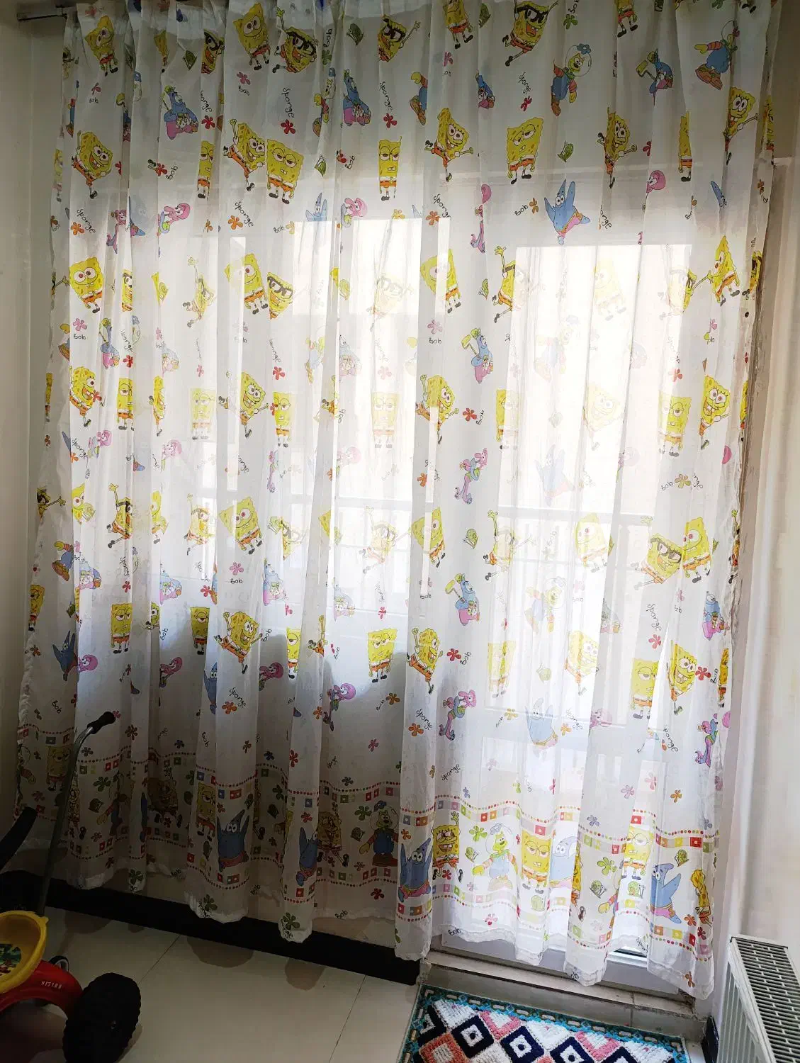 پرده اتاق کودک طرح باب اسفنجی و ساعت|پرده، رانر، رومیزی|گرمدره, |دیوار