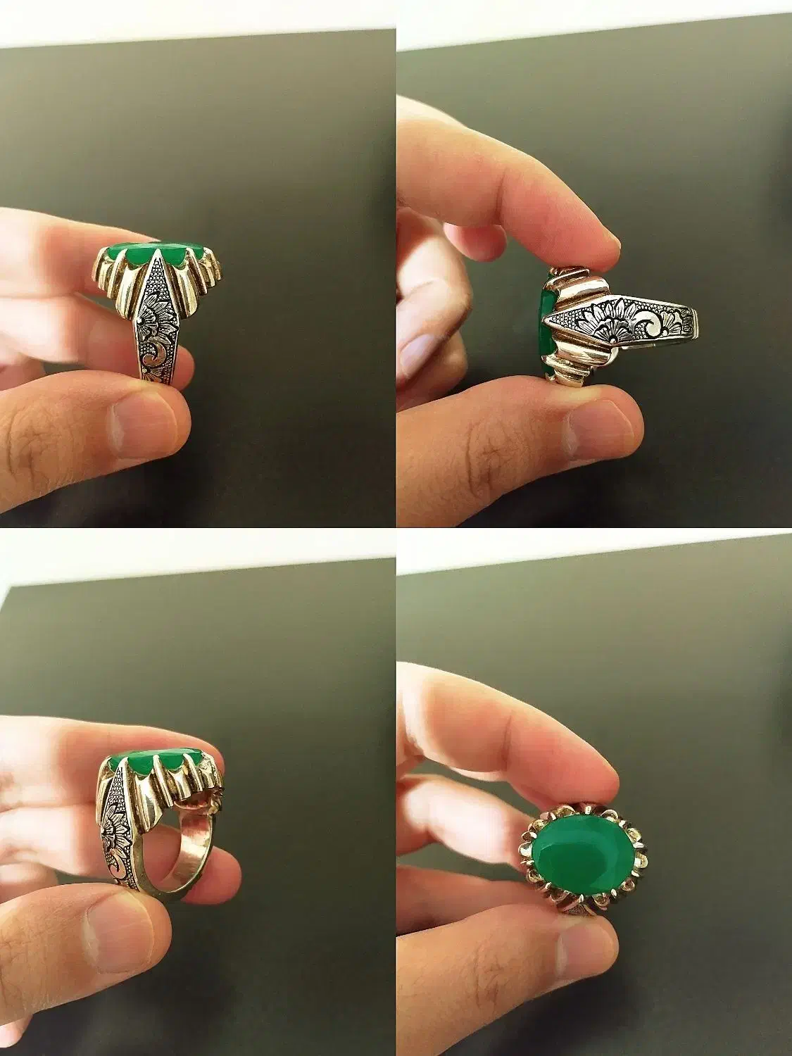 انگشتر دست ساز موزانایت و عقیق سبز|جواهرات|نسیم‌شهر, |دیوار