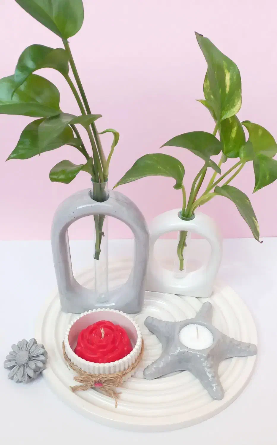 سنگ مصنوعی، دکوری، گلدون، گلجا، دکوری سفید طوسی|صنایع دستی و سایر لوازم تزئینی|خنج, |دیوار