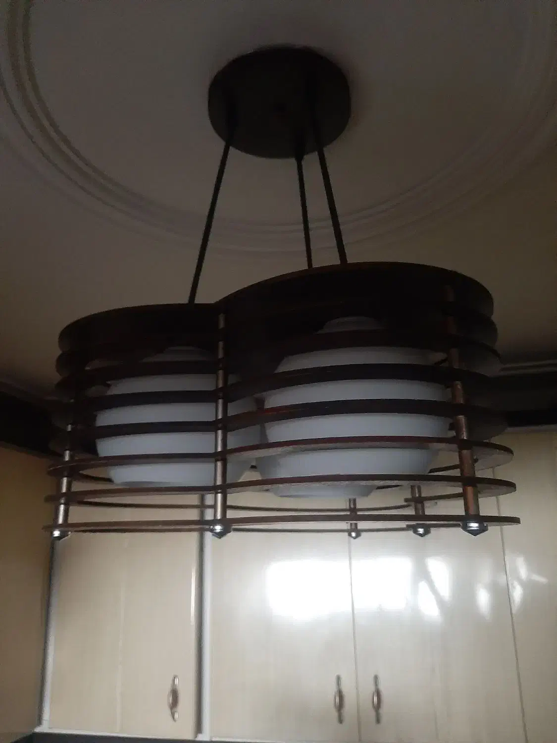 لوستر سه شعله چوبی|لوستر و چراغ آویز|همدان, |دیوار