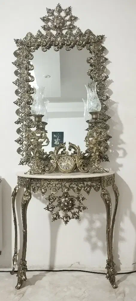 کنسول و آینه و شمعدان برنز|بوفه، ویترین، کنسول|مشکیندشت, |دیوار