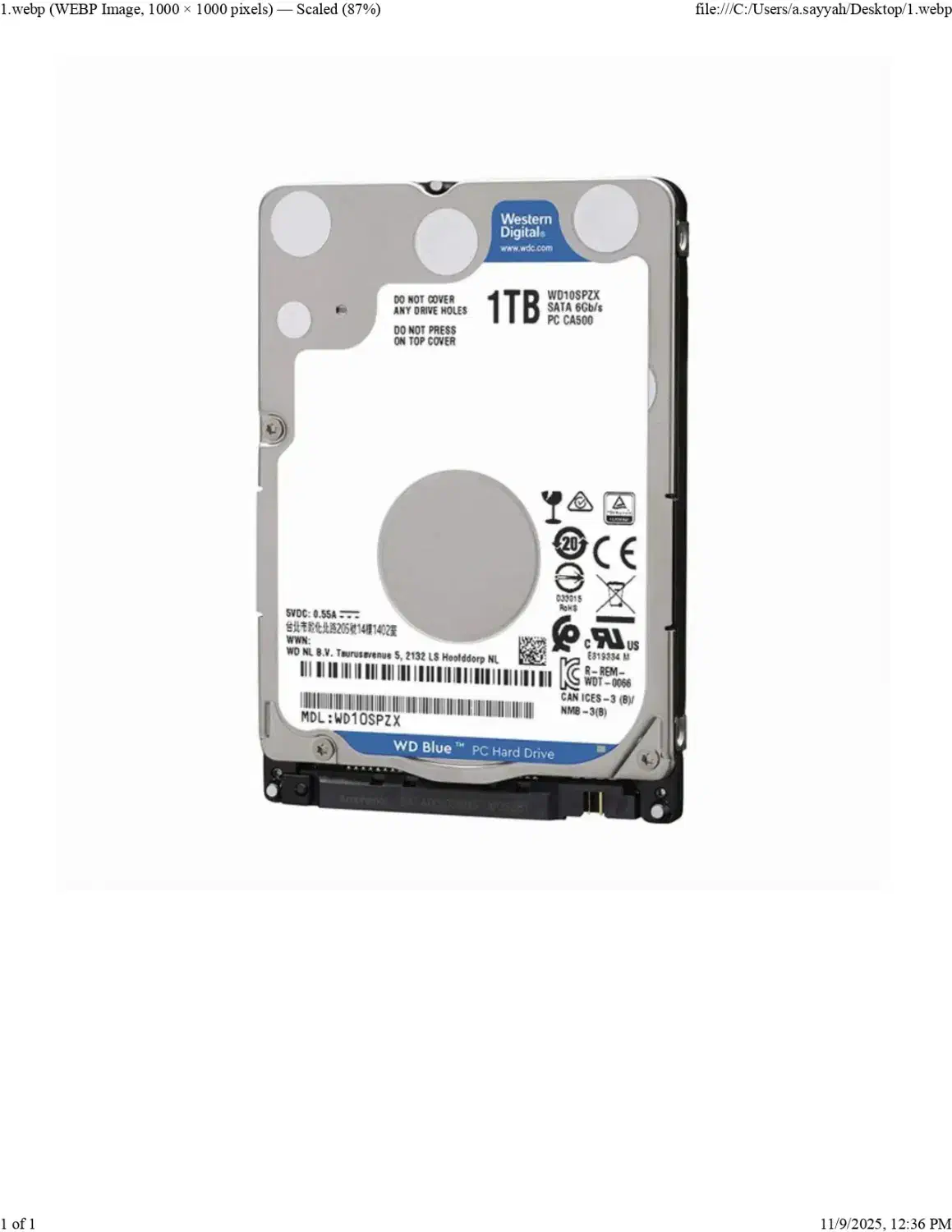 بهترین قیمت وسترن دیجیتال لپ تاپی آبی 1 ترابایت|قطعات و لوازم جانبی رایانه|کرج, شهرک فهمیده|دیوار