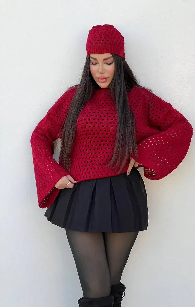 ست کلاه و کراپ بافت ترک|لباس|بیجار, |دیوار