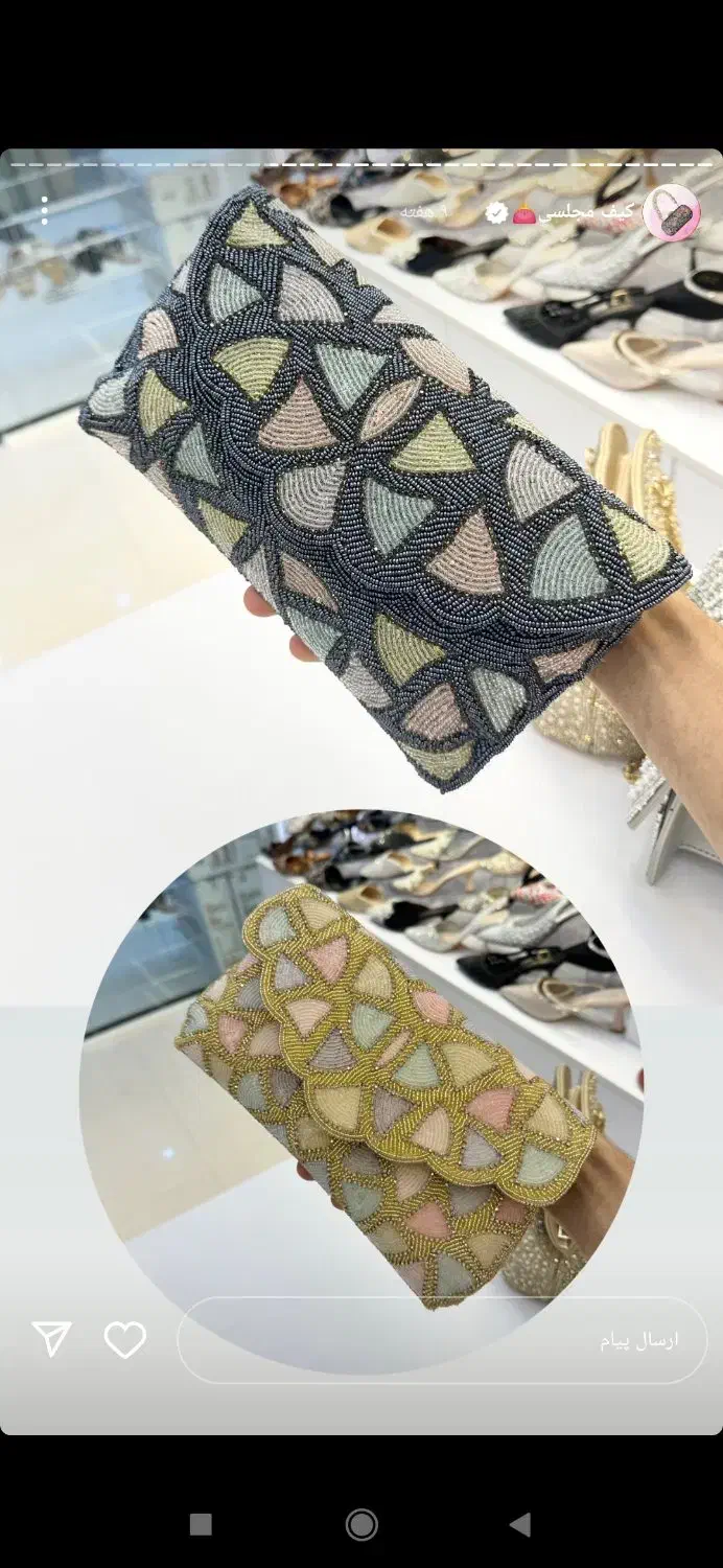 کیف مجلسی دستدوز منجوق دوزی شده قیمت ۹۰۰|کیف، کفش، کمربند|شوش, |دیوار