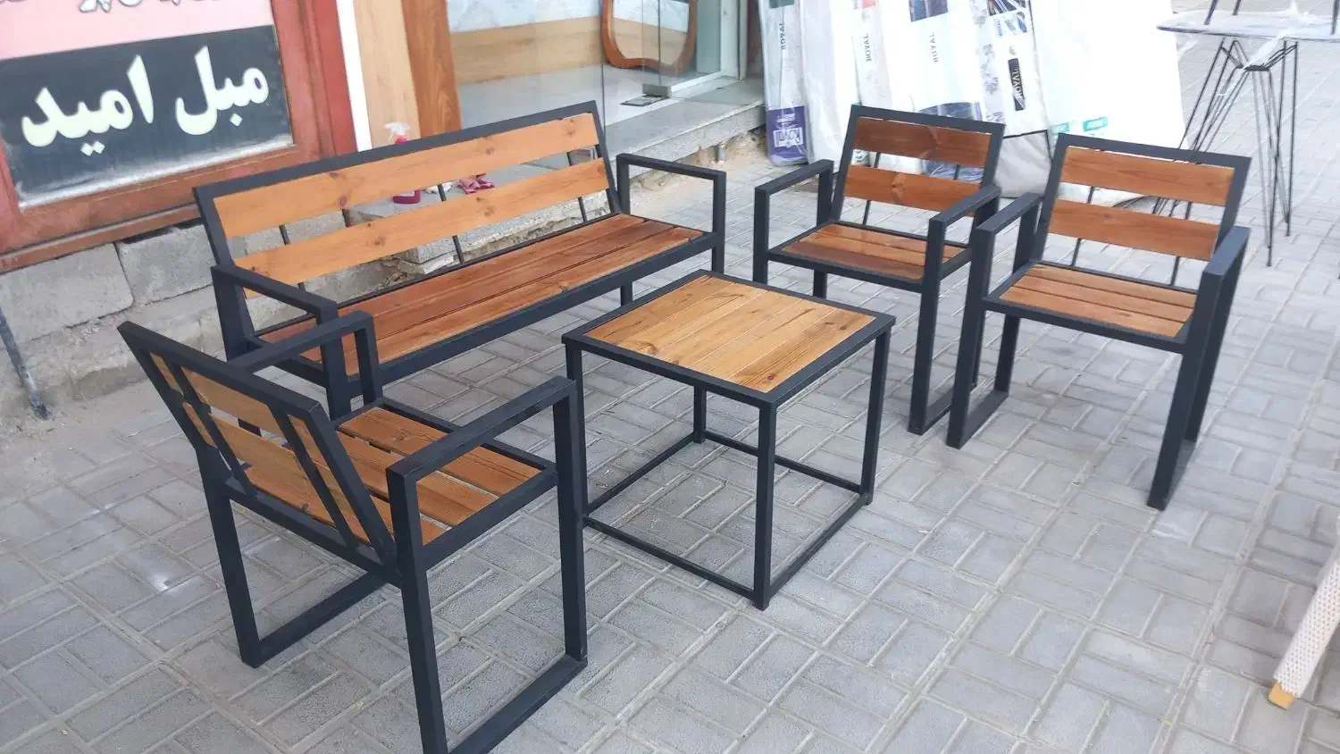 ست میز و صندلی فلزی چوبی مخصوص تراس، حیاط،و کافه|صندلی و نیمکت|بوشهر, |دیوار