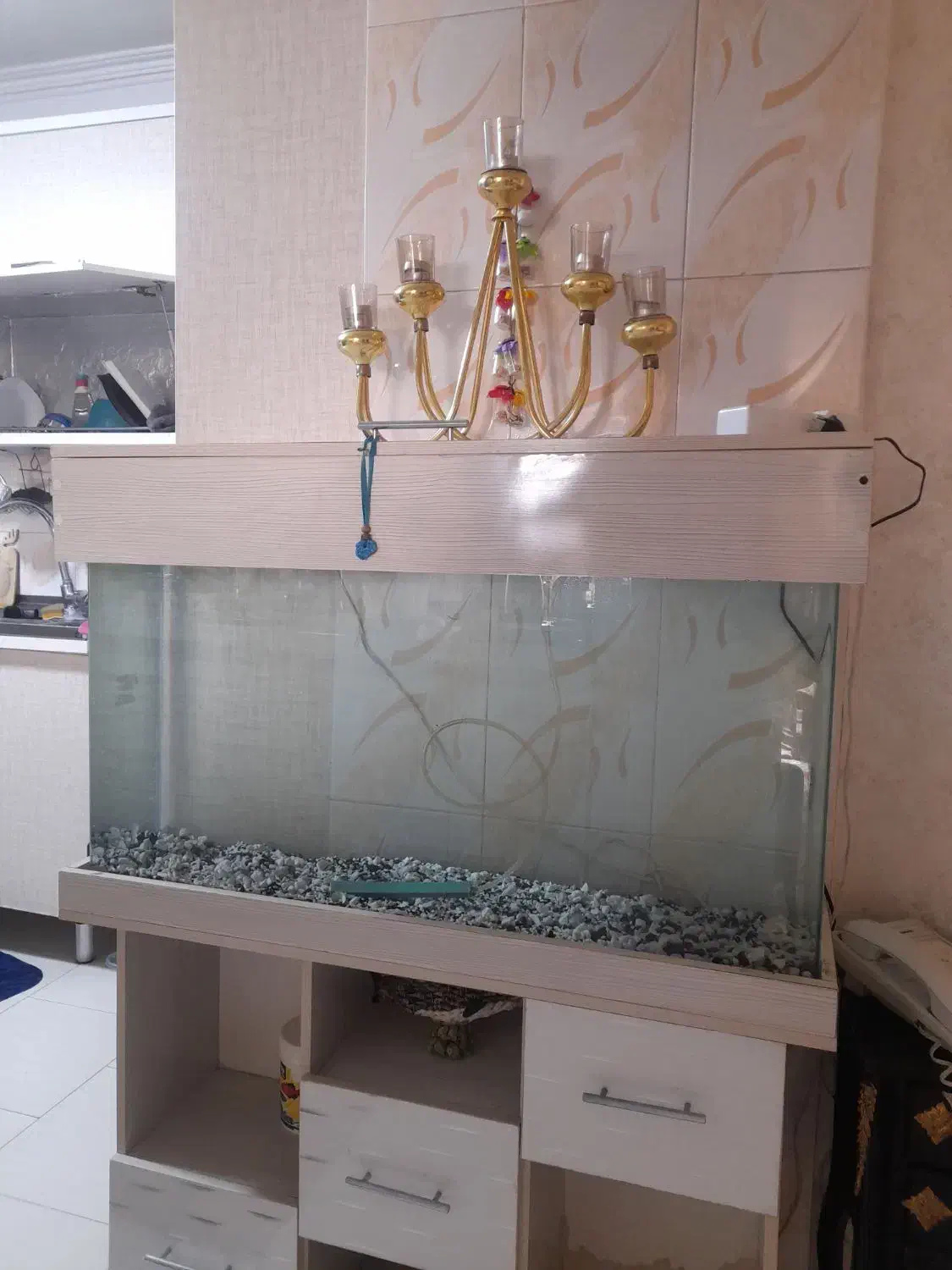 اکواریوم شیشه خم یک متری با میز پایه|ماهی|مشکیندشت, |دیوار