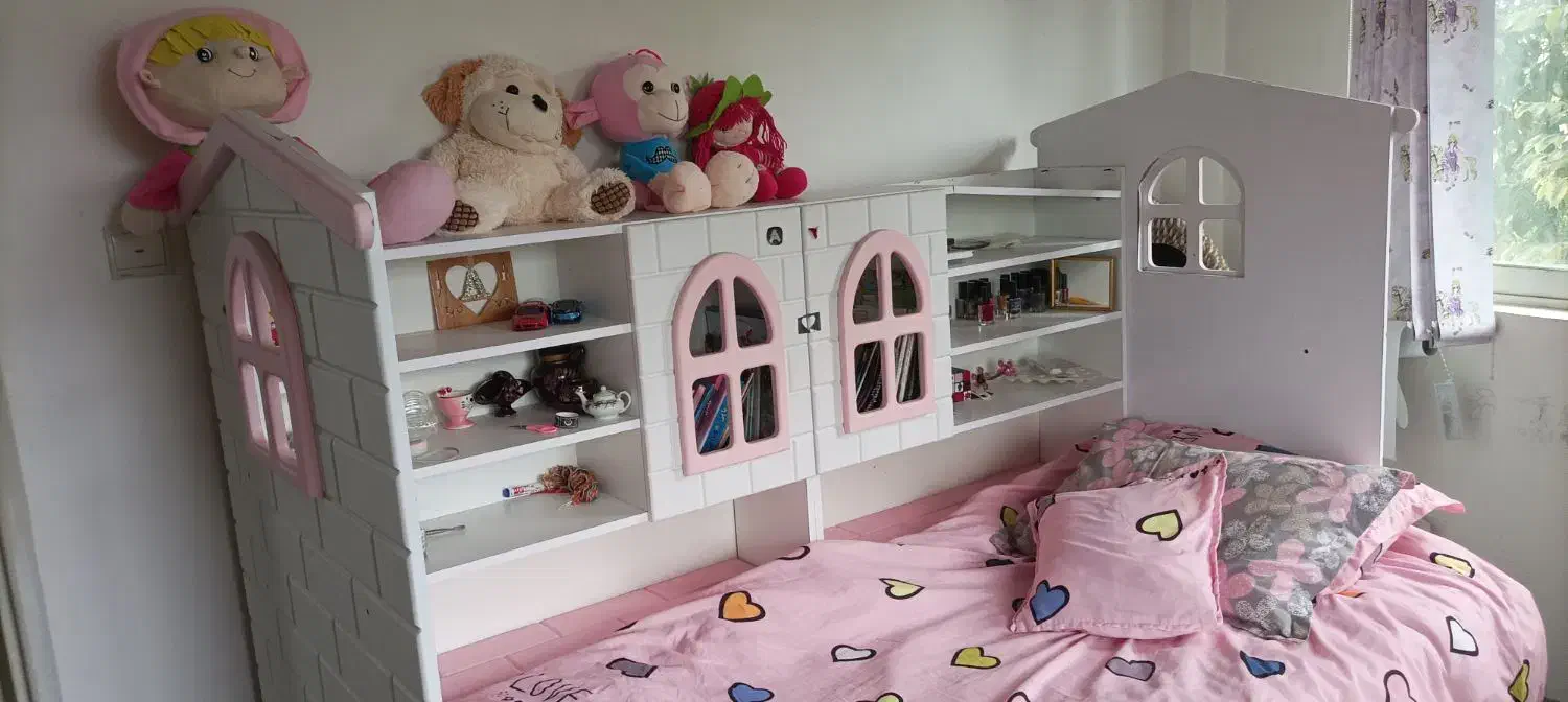 تخت دخترانه تمییز|تخت و سرویس خواب|رویان, |دیوار