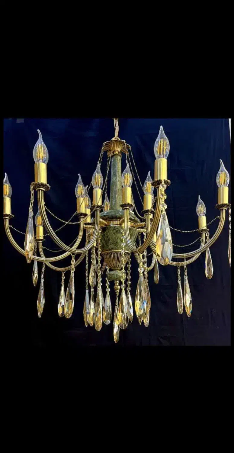 لوستراسکای تنه سنگی نمین شاخه یو۱۵+۱سرپیچeh12kبرنج|لوستر و چراغ آویز|تهران, نعمت‌آباد|دیوار