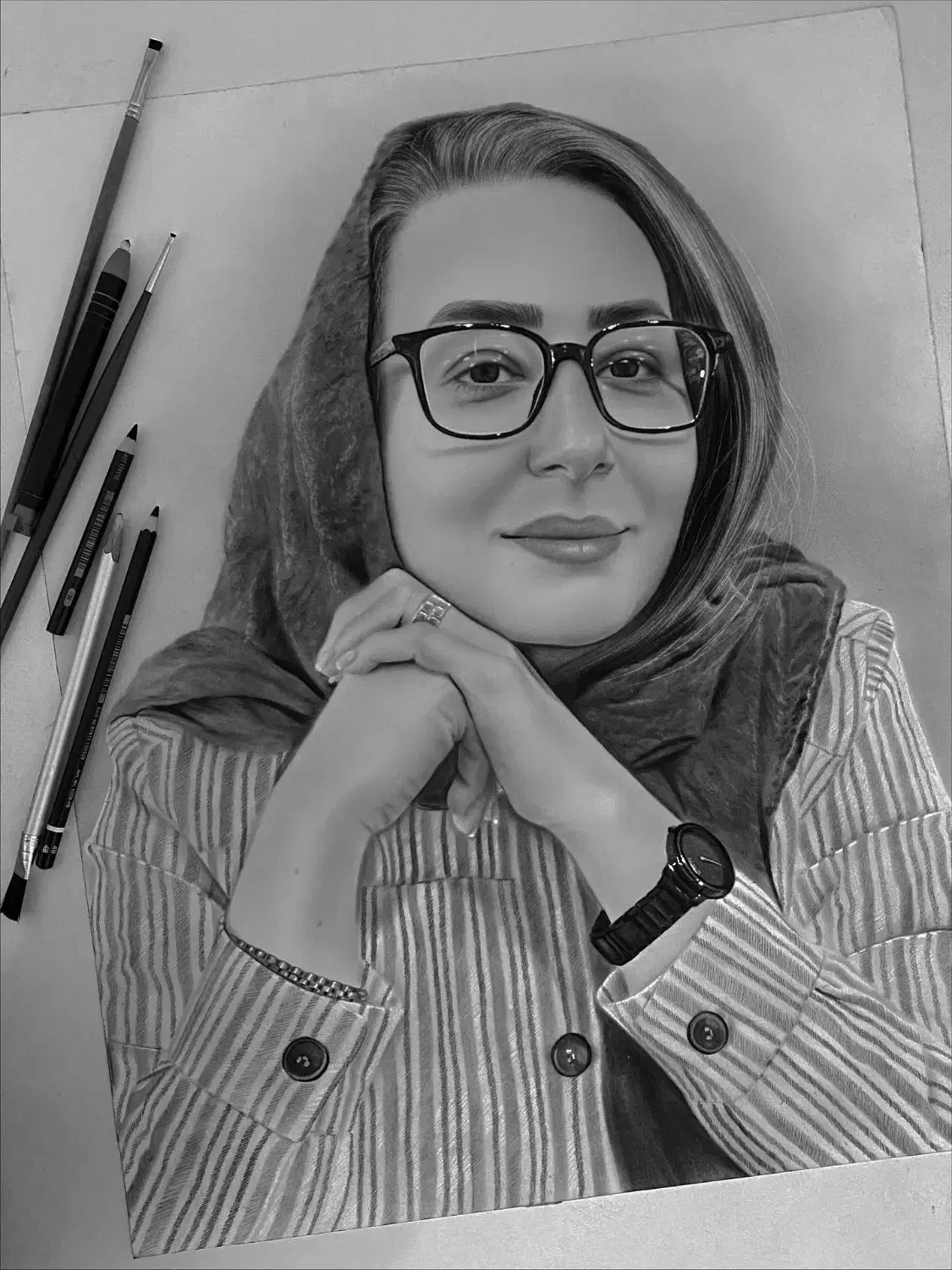 تابلونقاشی سیاه قلم چهره،رنگ روغن،مدارنگی دکوراتیو|تابلو، نقاشی، عکس|قم, آزادگان|دیوار