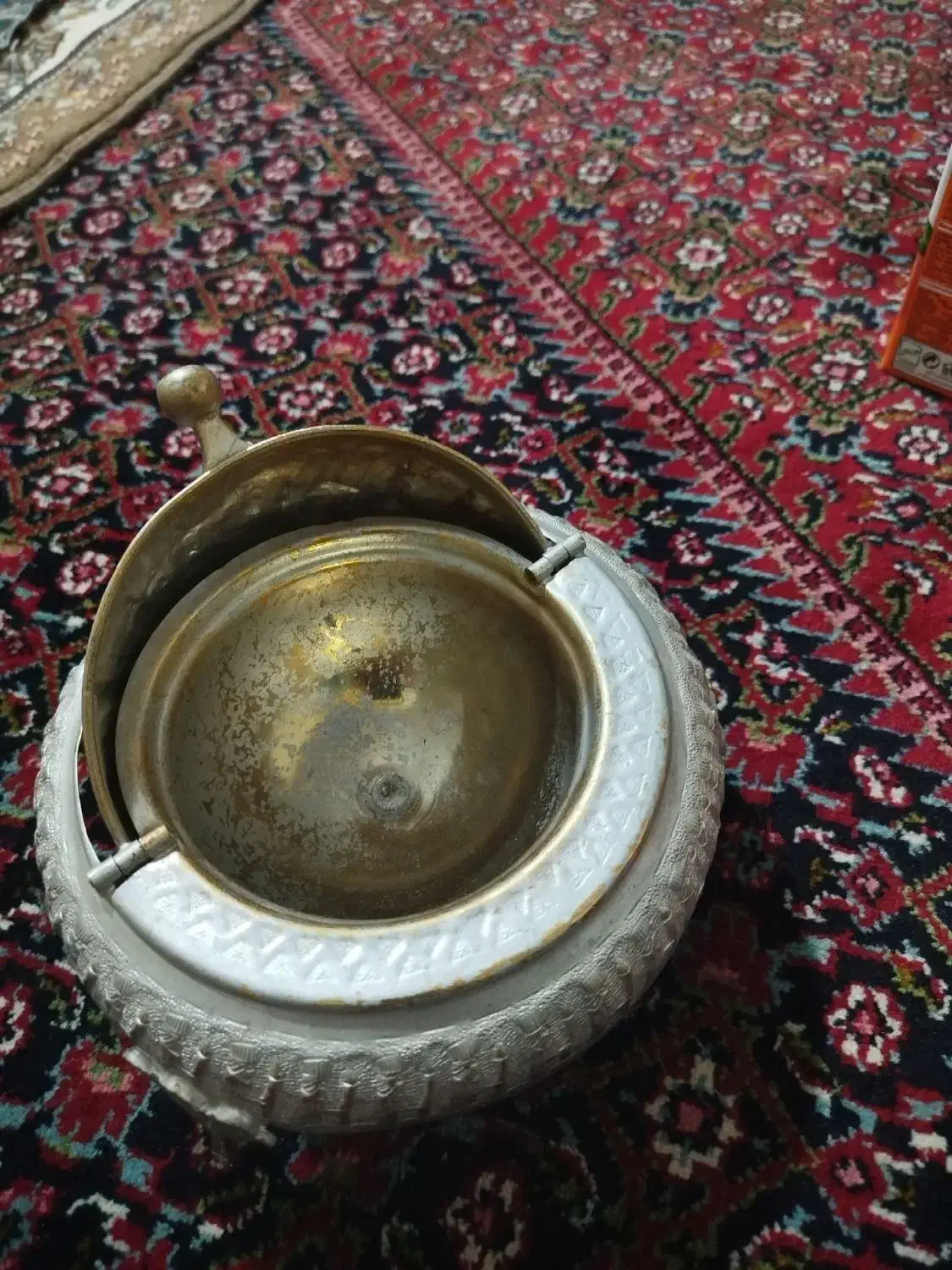 خاویار خوری قدیمی برنجی با روکش نقره|کلکسیون اشیاء عتیقه|نسیمشهر, |دیوار