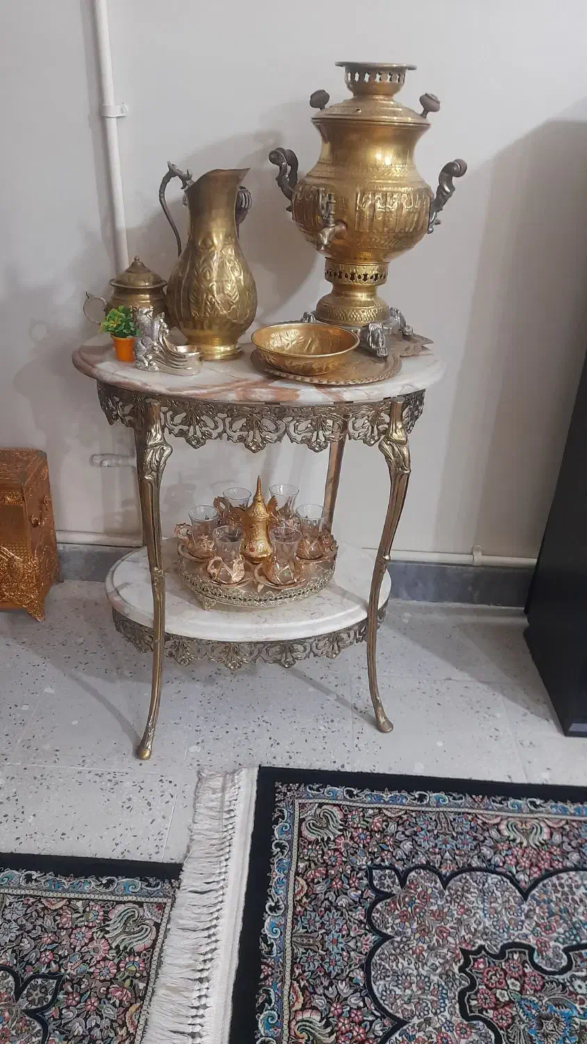 میز سماور برنز با سنگ های مرمر|بوفه، ویترین، کنسول|قرچک, میرزائی شمالی|دیوار