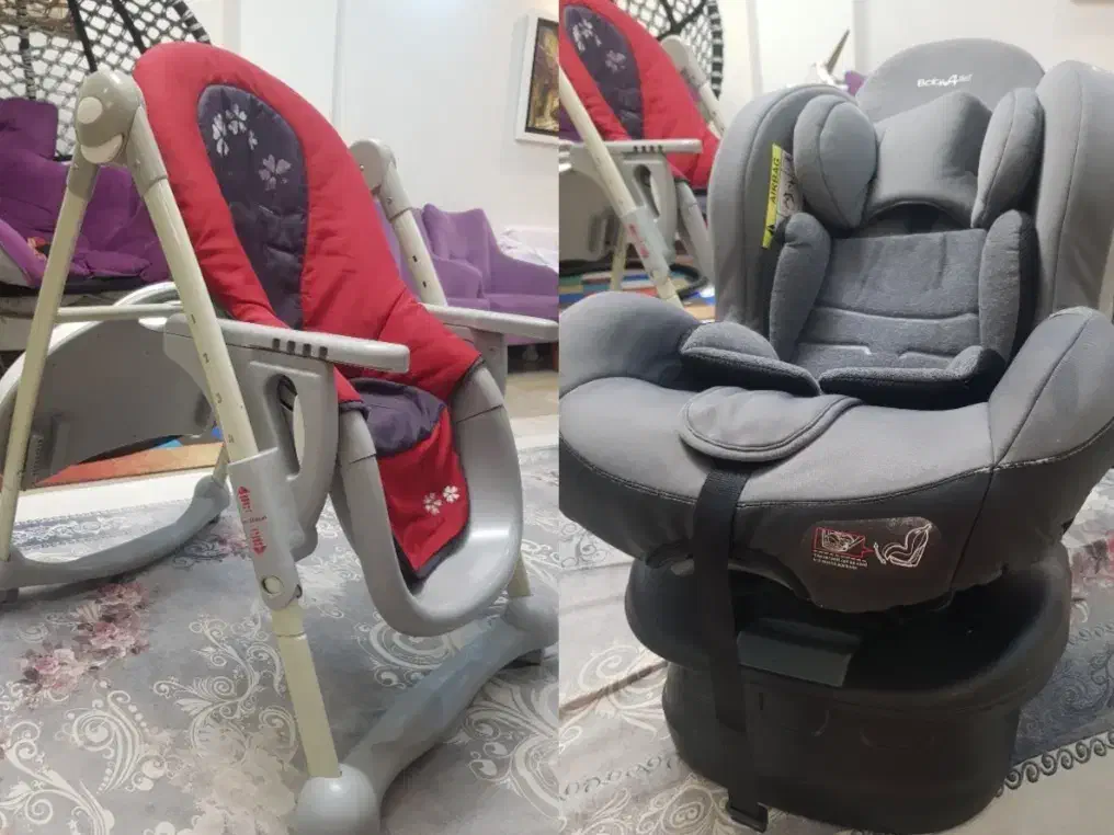 صندلی ماشین baby 4 life و صندلی غذا کودک good baby|تخت و صندلی بچه|تهران, شهرک نفت|دیوار