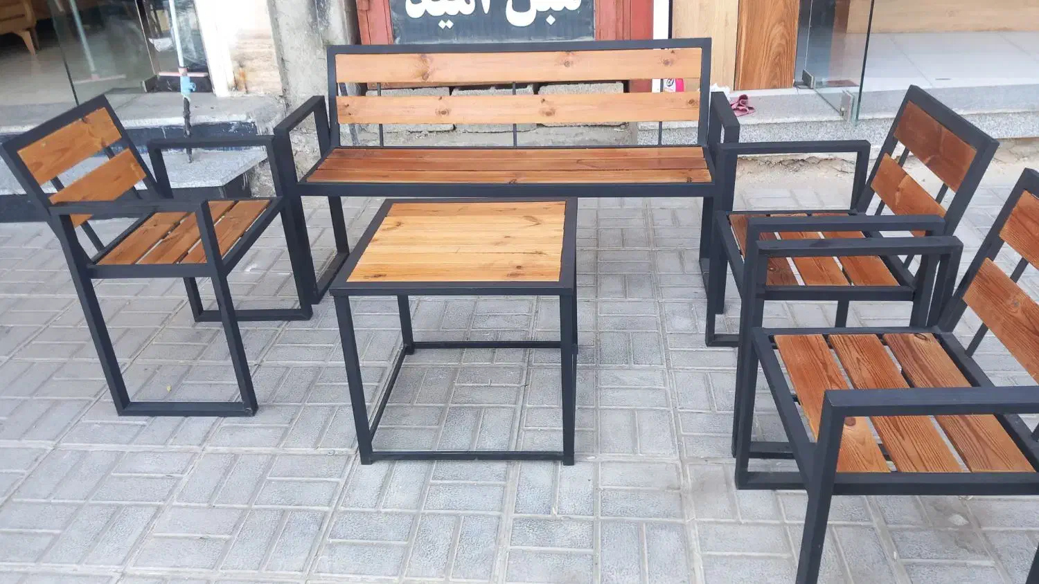 ست میز و صندلی فلزی چوبی مخصوص تراس، حیاط،و کافه|صندلی و نیمکت|بوشهر, |دیوار
