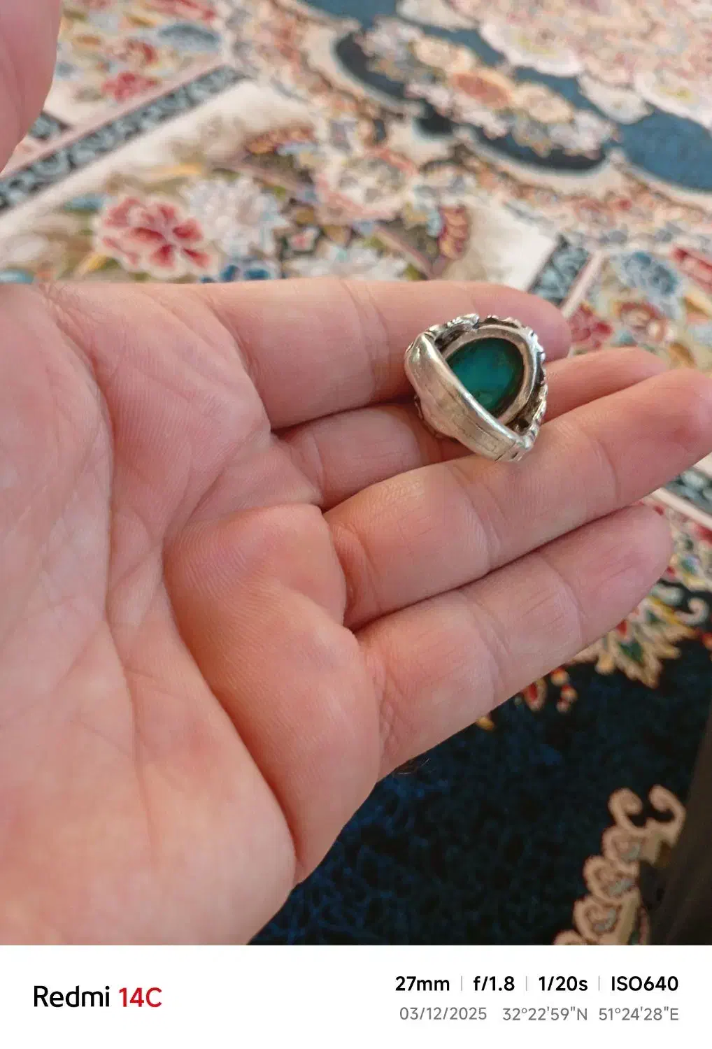 انگشتر نقره با سنگ فیروزه اصل|جواهرات|لنجان, |دیوار