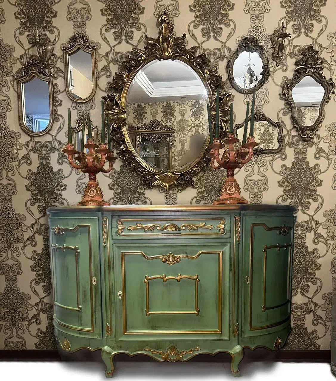 کنسول سبز درباری آنتیک|بوفه، ویترین، کنسول|تهران, سید خندان (جلفا)|دیوار