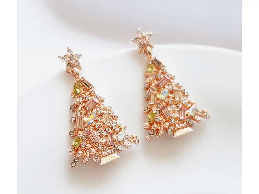 گوشواره آویز کوتاه درخت کاج نگینی بدون پک چند رنگ|بدلیجات|زاهدان, |دیوار