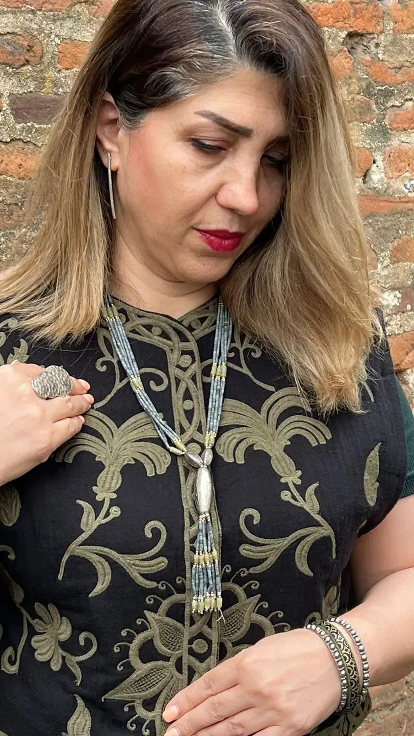 گردنبند دستساز هندی رنگ ترکیب سنگ وروکش نقره|زیورآلات و اکسسوری|رشت, بلوار گیلان|دیوار