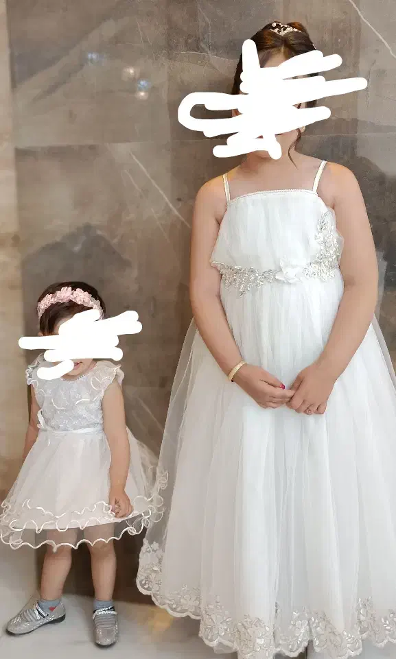 لباس عروس دخترانه ژپون دار همراه با تور سر|کفش و لباس بچه|کرمان, |دیوار