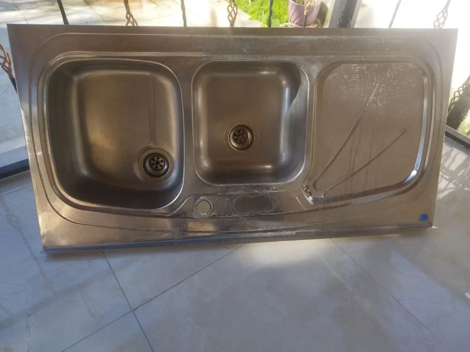 سینک استیل دوقلو|آب‌چکان و نظم‌دهنده ظروف|چمستان, |دیوار