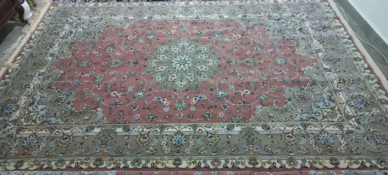 جفت قالی ۶ متری دستبافت کرک ابریشم بوم مسی کاشان|فرش|کاشان, الغدیر|دیوار