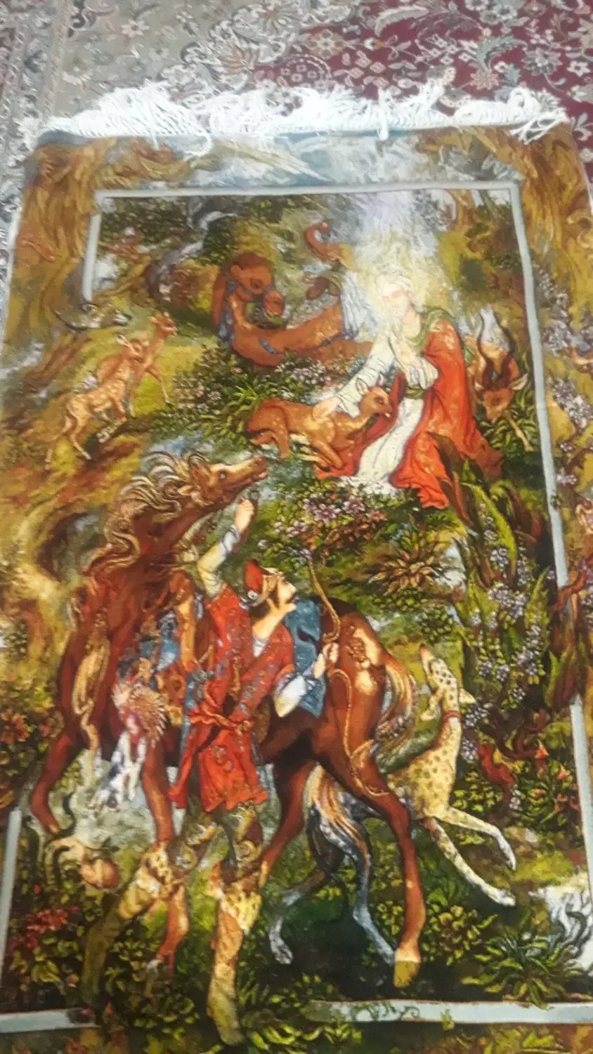 تابلو فرش دست بافت طرح ضامن آهو|تابلو فرش|اصفهان, مرداویج|دیوار