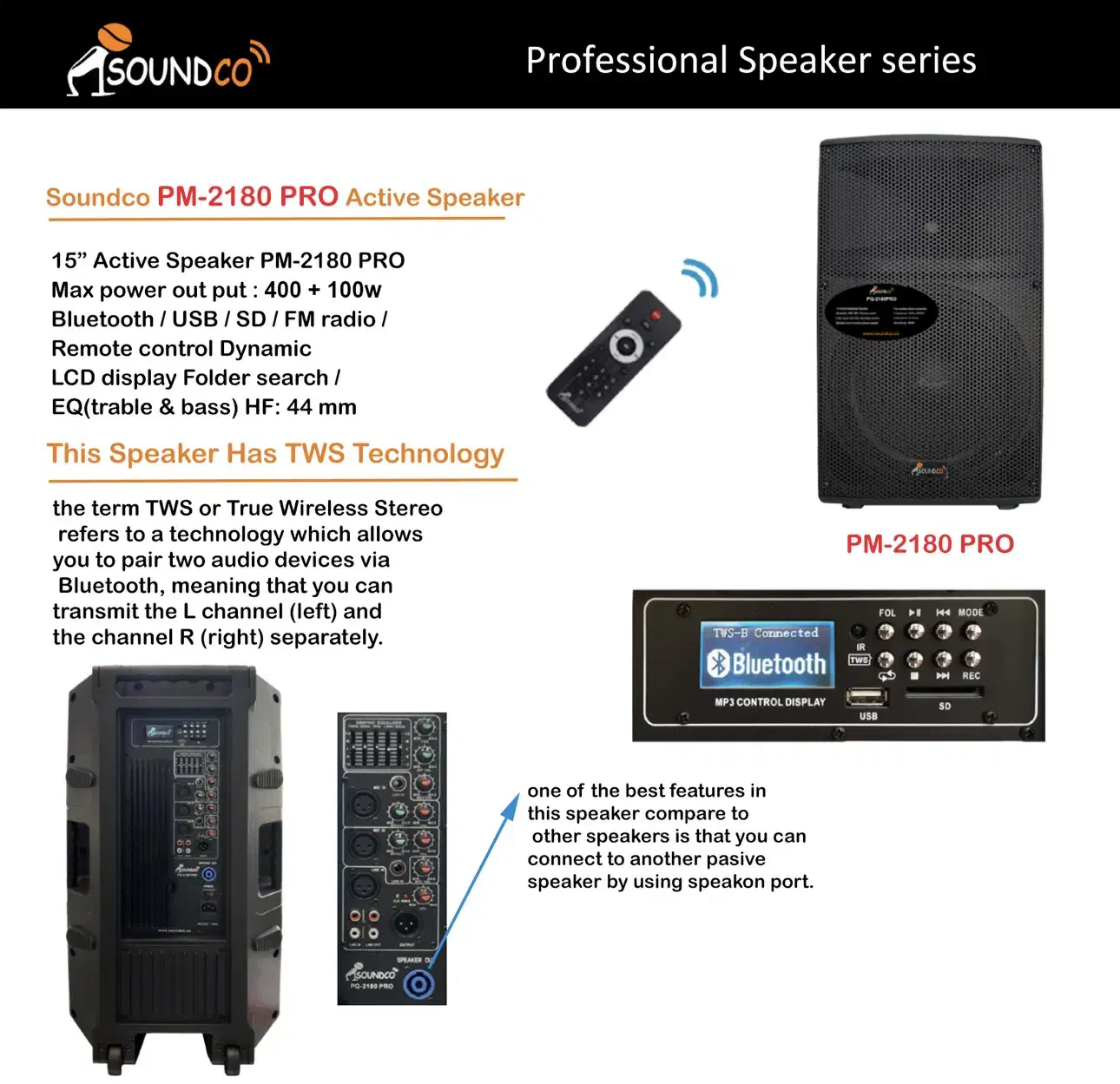 اسپیکر ۱۵ اینچ حرفه ای ساندکو-بلوتوثی-میکروفون خور|پخش‌کننده همراه|اصفهان, باغ زرشک|دیوار