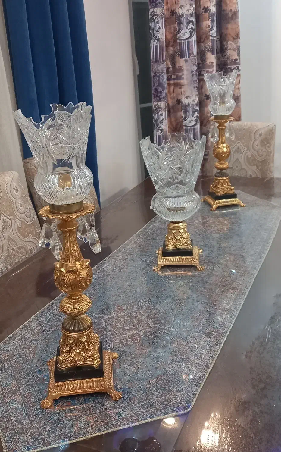 سه عدد شمعدان کریستال خورشیدی  اکازیون درحد نو|لوستر و چراغ آویز|کلاچای, |دیوار