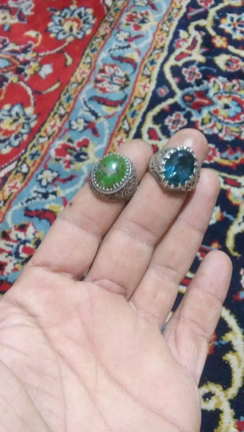 انگشتر توپاز نقره وفیروزه قدیمی نشابور اصل|کلکسیون اشیاء عتیقه|مشهد, ایوان|دیوار