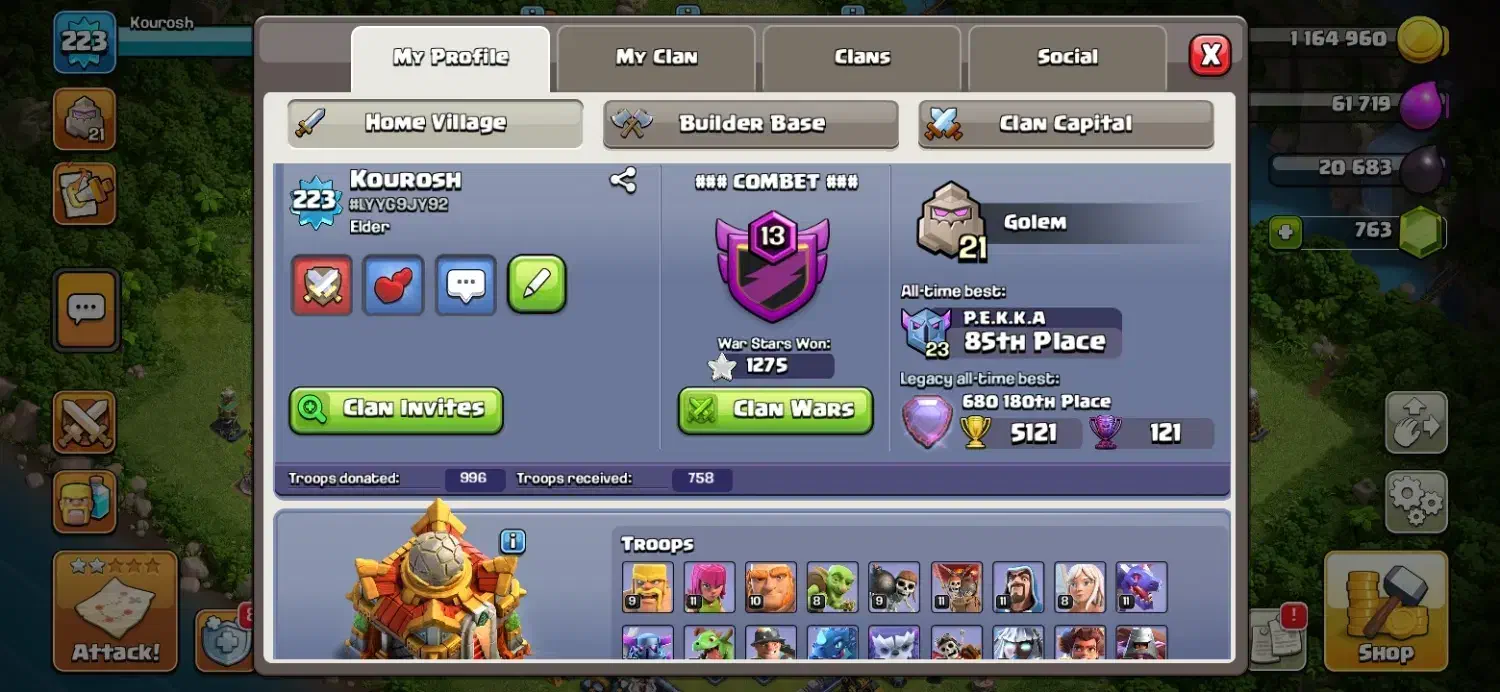 اکانت کلش لول 223|کنسول، بازی ویدئویی و آنلاین|اسفراین, |دیوار