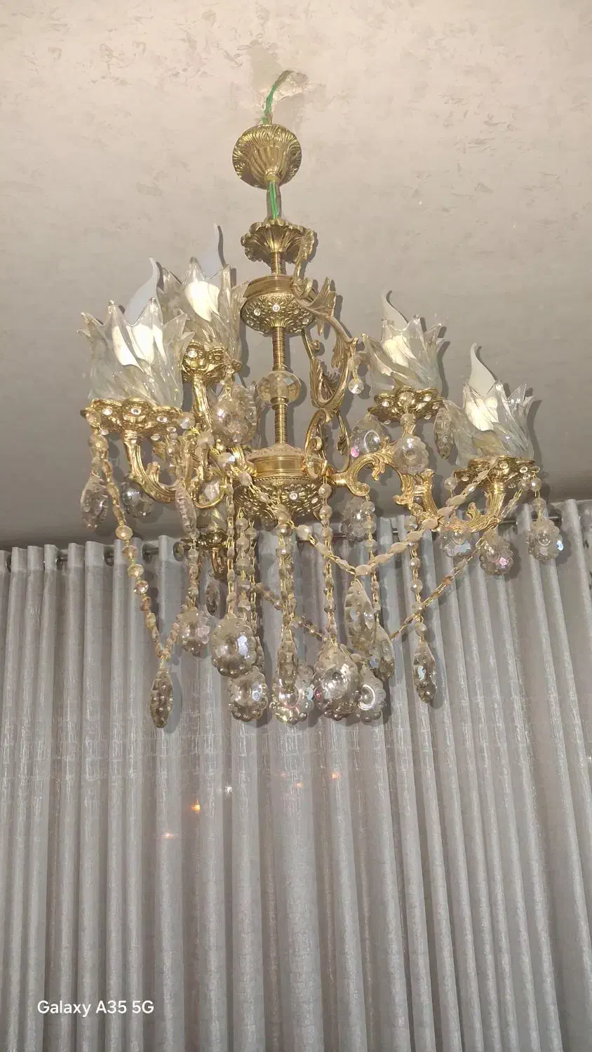 لوستر برنز سه شاخه دوبل|لوستر و چراغ آویز|محمدیه-قزوین, |دیوار