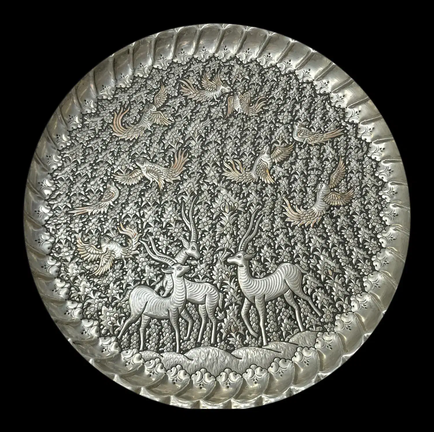 سینی ۵۰ سانتی گل و مرغ قلم گیری|صنایع دستی و سایر لوازم تزئینی|اصفهان, سودان|دیوار