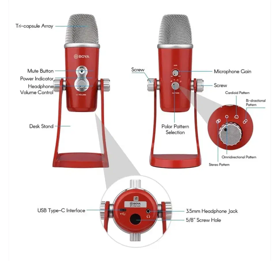 میکروفون رومیزی بویا BOYA BY-PM700R USB رنگ قرمز|صوتی و تصویری|تهران, فلسطین (میدان انقلاب)|دیوار