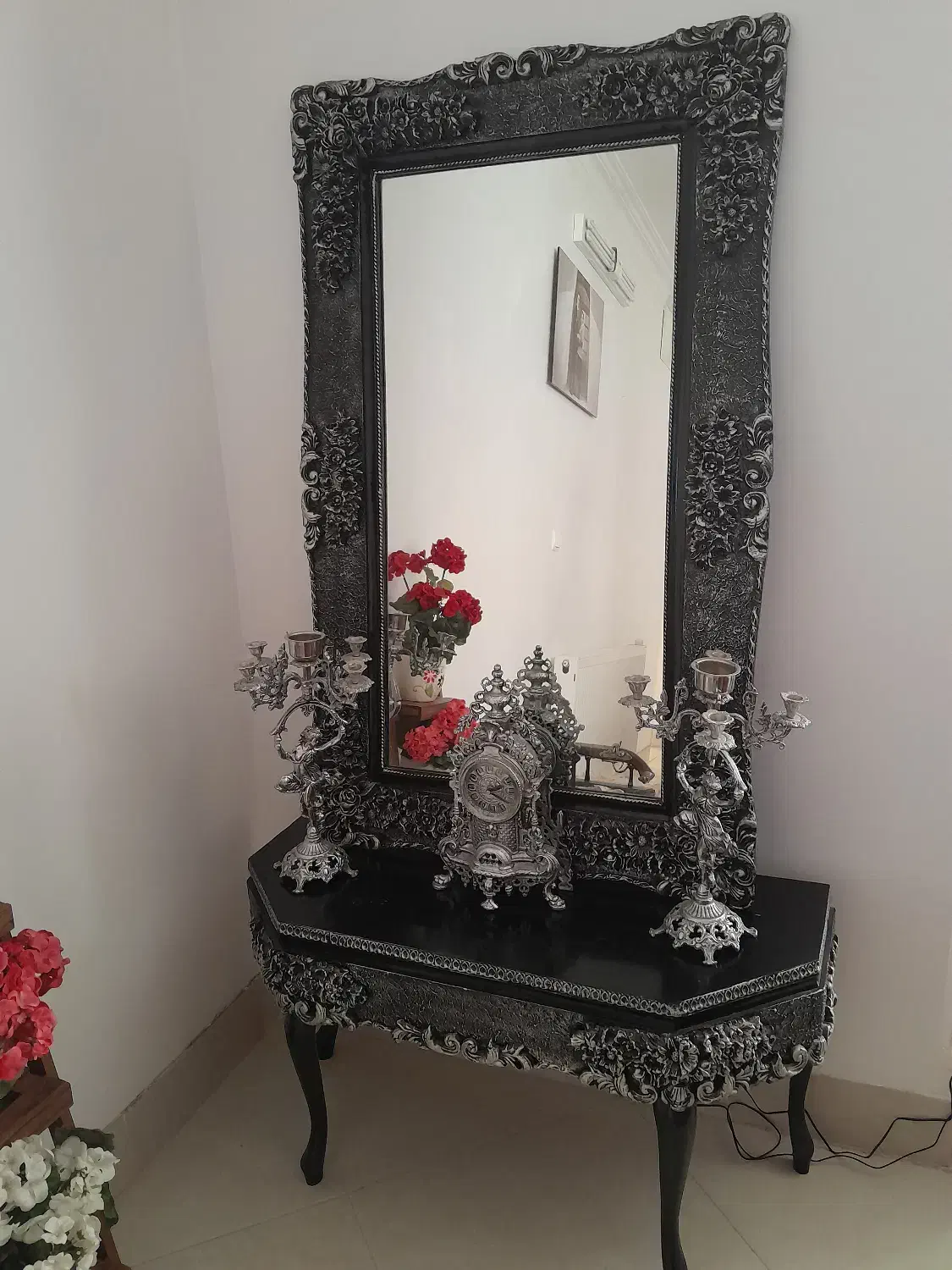 فروش آینه شمعدان به همراه ساعت|بوفه، ویترین، کنسول|سمنان, |دیوار