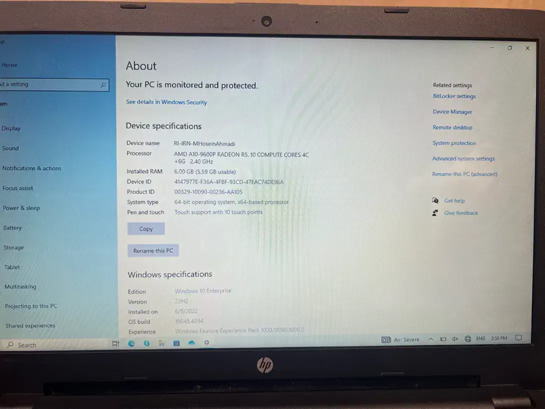 LAPTOP HP Notebook AMD A10 9600P|رایانه همراه|تهران, اکباتان|دیوار
