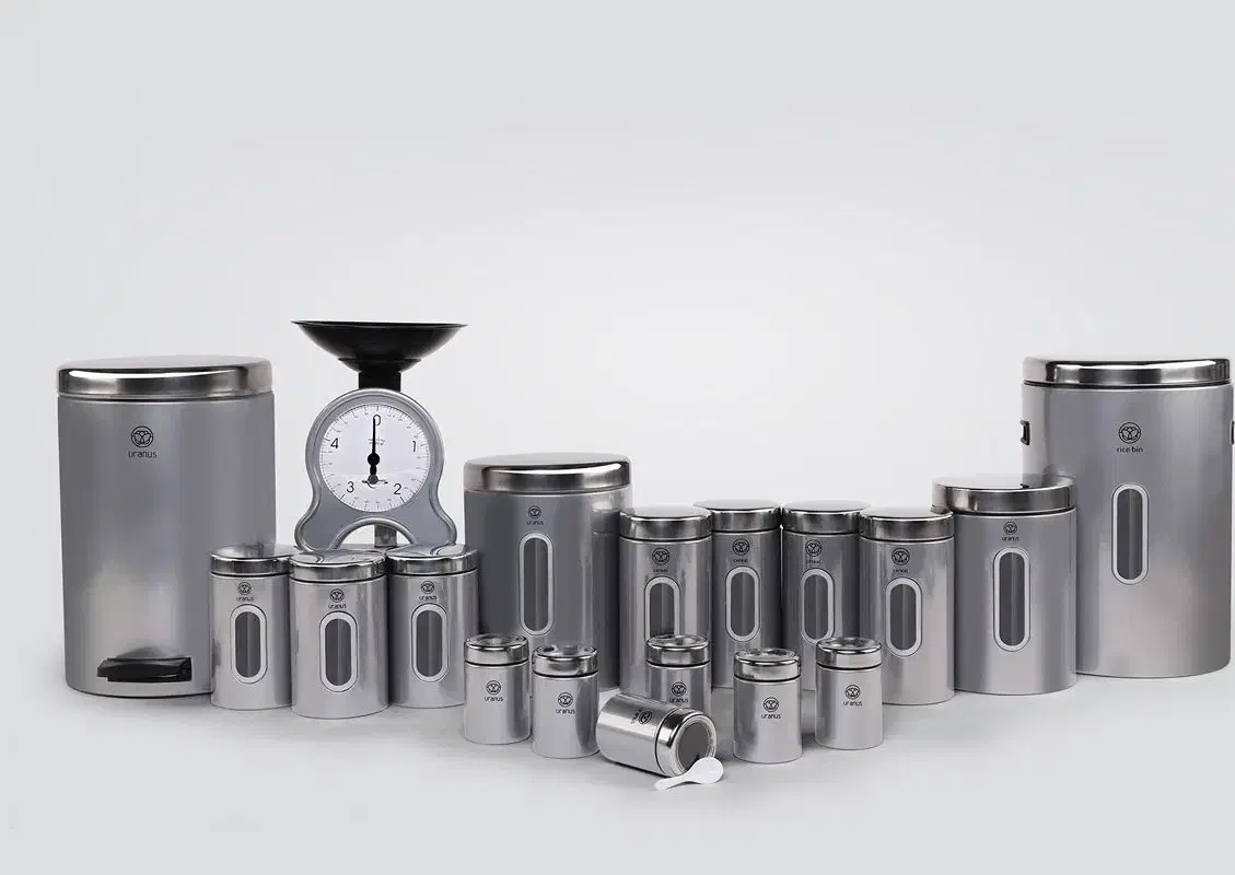 سرویس آشپزخانه اورانوس 18پارچه نقره‌ای بادرب استیل|ظروف نگهدارنده، پلاستیکی، یک‌بارمصرف|نسیم‌شهر, |دیوار