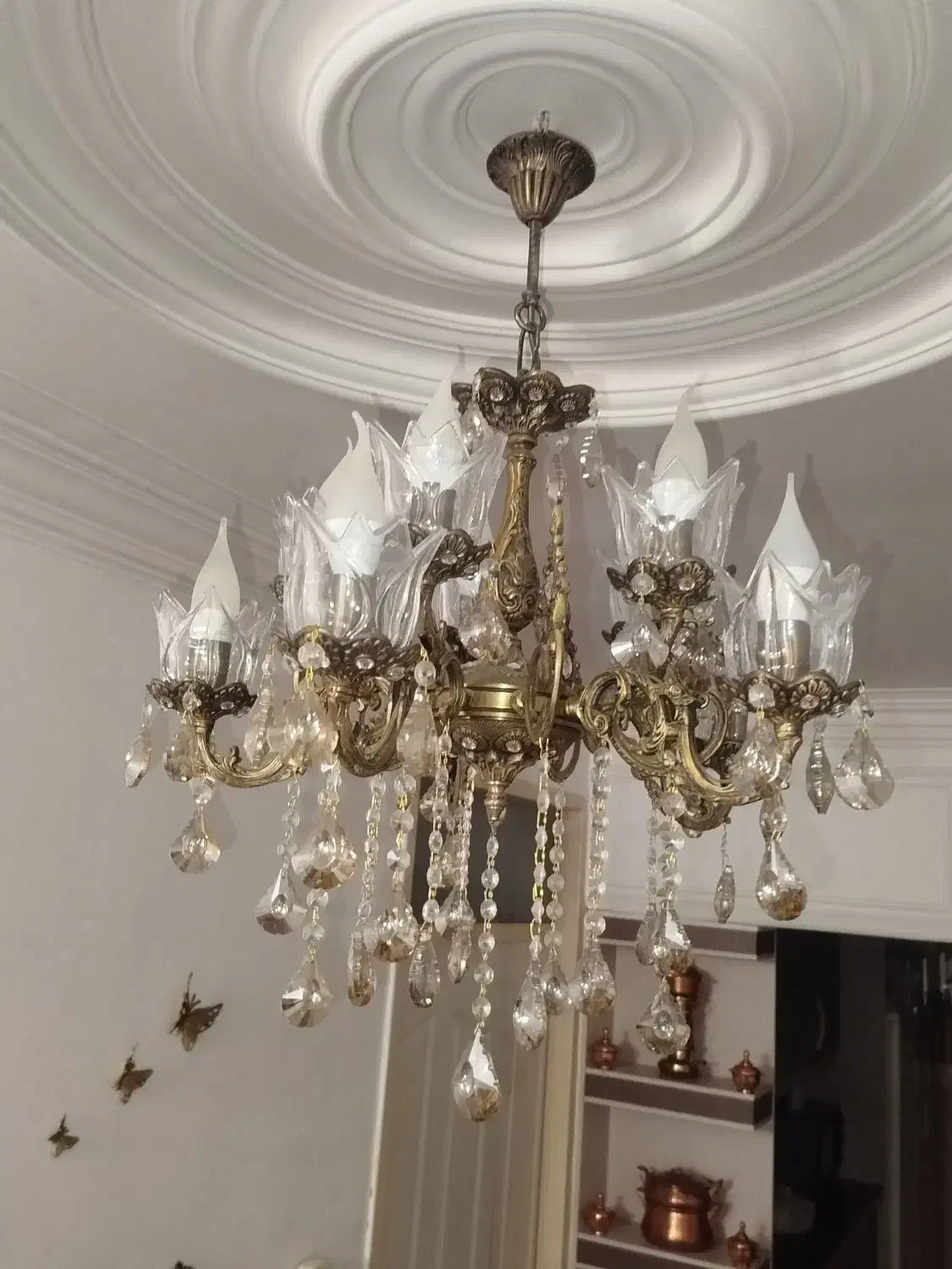 لوستر برنجی اصل|لوستر و چراغ آویز|ابهر, |دیوار