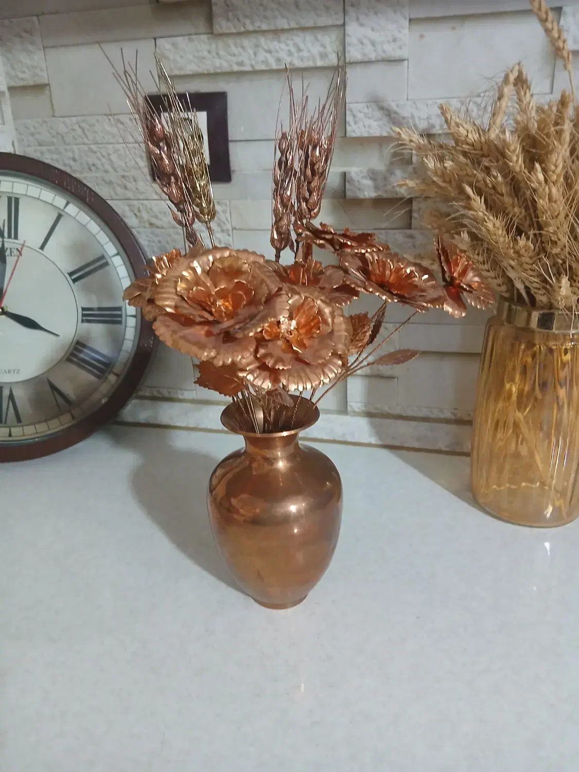 گلدان با گل جنس مس|صنایع دستی و سایر لوازم تزئینی|مشهد, چهارچشمه|دیوار