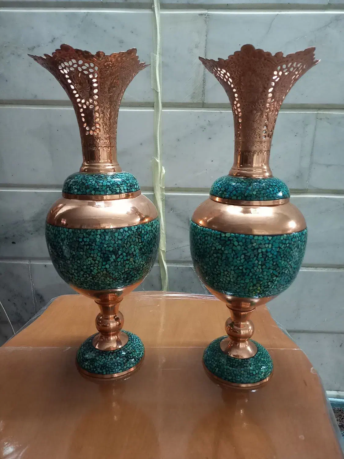 گلدان فیروزه کوبی زیبا وشیک|صنایع دستی و سایر لوازم تزئینی|اصفهان, ابر|دیوار