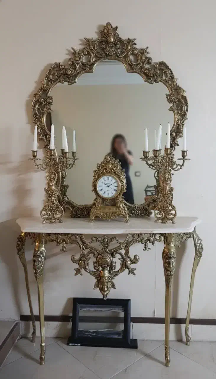 آینه شمعدون و کنسول برنزی|بوفه، ویترین، کنسول|مشهد, کلاهدوز|دیوار