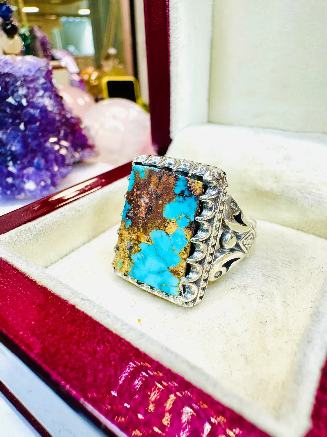 انگشتر فوق لوکس سنگ فیروزه آبی شجری طلایی نیشابوری|بدلیجات|تبریز, |دیوار