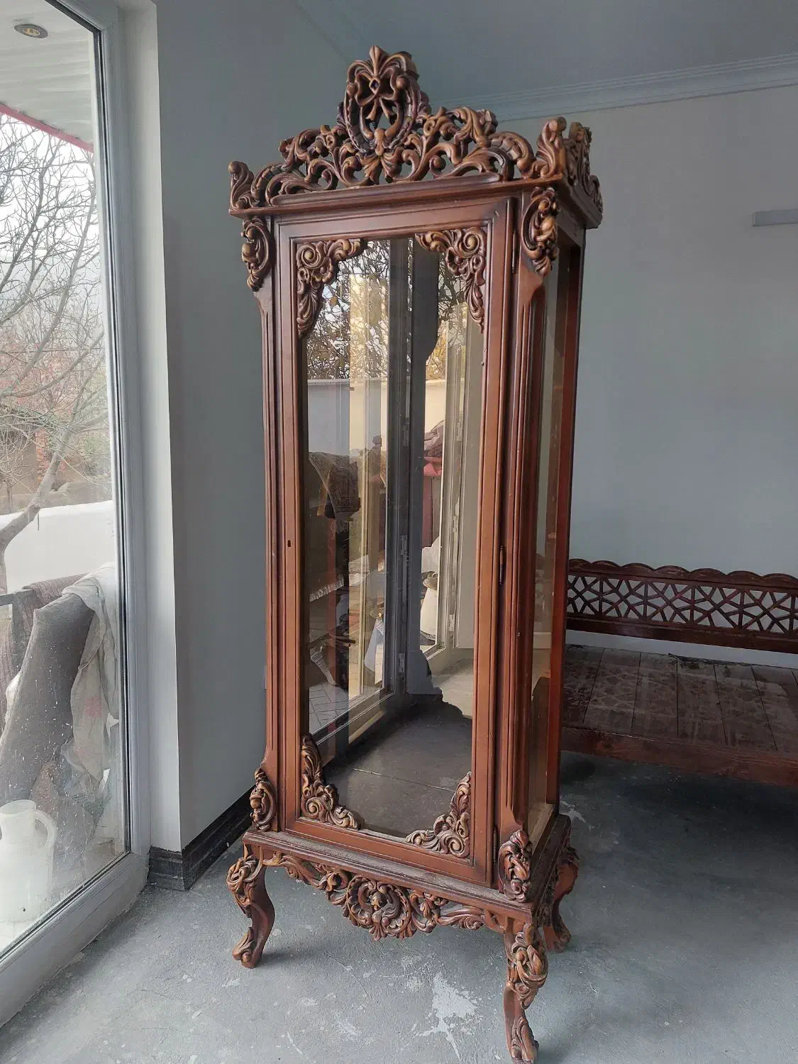 بوفه ویترین منبتی تمام چوب|بوفه، ویترین، کنسول|رینه, |دیوار