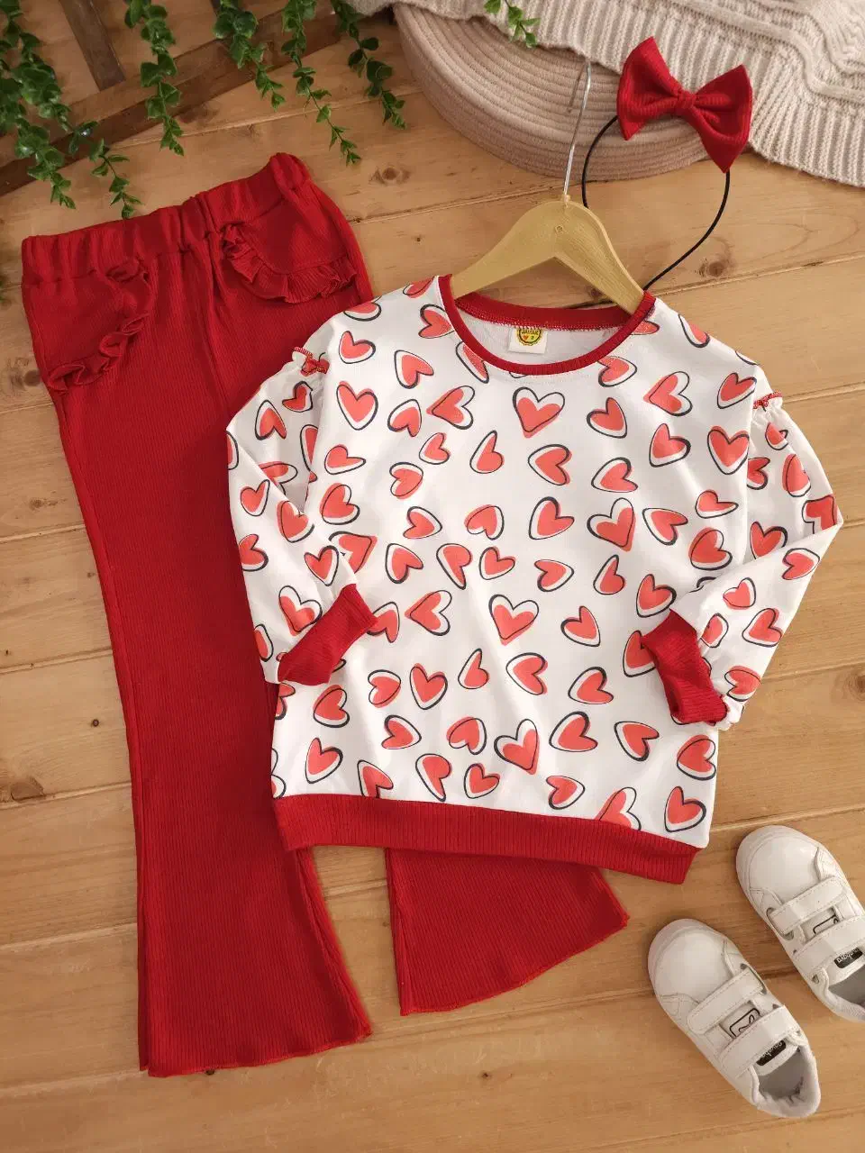 ست سه تیکه پاپیونی و قلبی یلدا با تل سر|کفش و لباس بچه|قم, بنیاد|دیوار